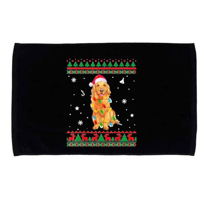 Ugly Sweater Christmas Lights Golden Retriever Dog Lover Microfiber Hand Towel