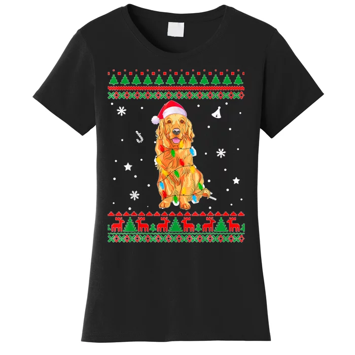 Ugly Sweater Christmas Lights Golden Retriever Dog Lover Women's T-Shirt