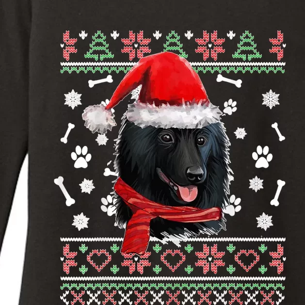 Ugly Sweater Christmas Schipperke Dog Santa Hat Pajama Xmas Womens CVC Long Sleeve Shirt