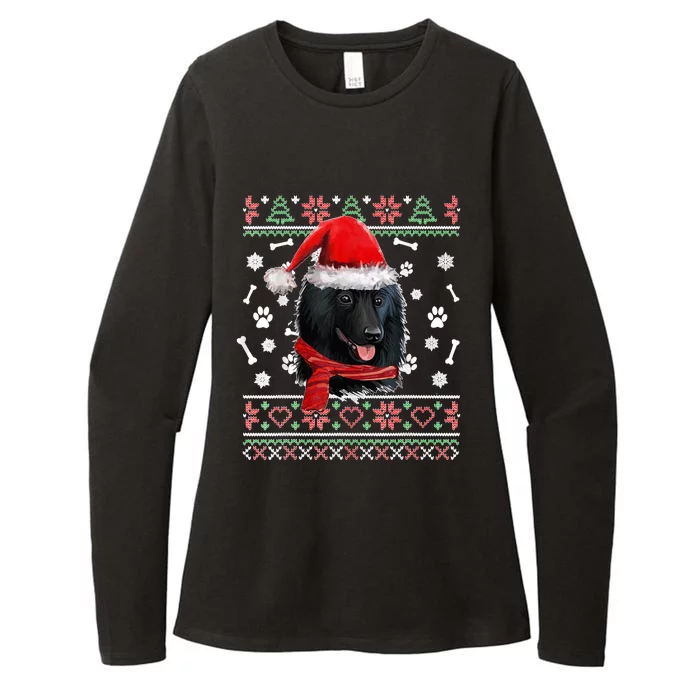 Ugly Sweater Christmas Schipperke Dog Santa Hat Pajama Xmas Womens CVC Long Sleeve Shirt