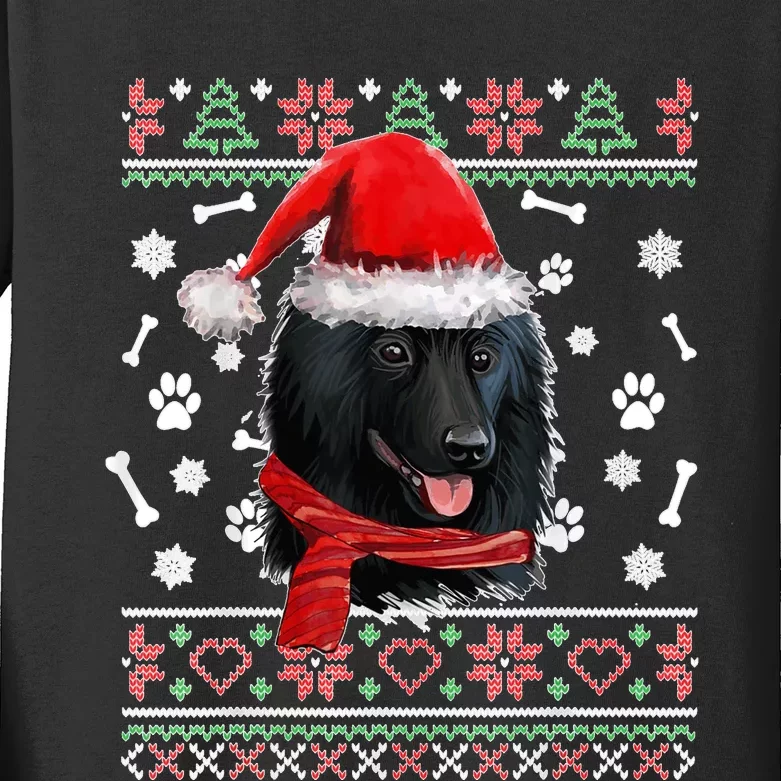 Ugly Sweater Christmas Schipperke Dog Santa Hat Pajama Xmas Kids Long Sleeve Shirt