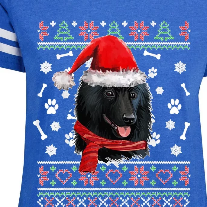 Ugly Sweater Christmas Schipperke Dog Santa Hat Pajama Xmas Enza Ladies Jersey Football T-Shirt