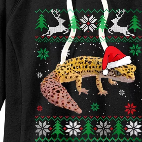 Ugly Sweater Christmas Leopard Gecko Lover Santa Hat Animals Gift Women's Fleece Hoodie