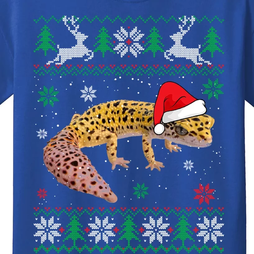 Ugly Sweater Christmas Leopard Gecko Lover Santa Hat Animals Gift Kids T-Shirt