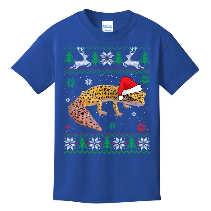 Ugly Sweater Christmas Leopard Gecko Lover Santa Hat Animals Gift Kids T-Shirt