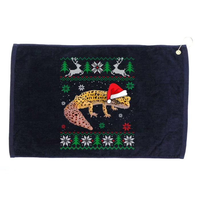 Ugly Sweater Christmas Leopard Gecko Lover Santa Hat Animals Gift Grommeted Golf Towel