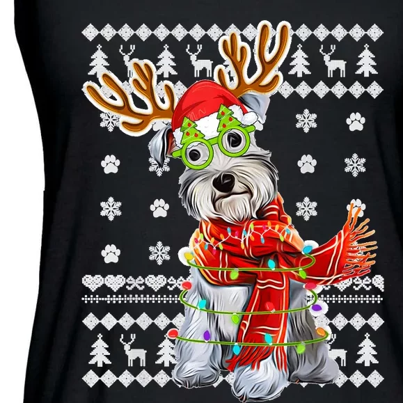 Ugly Sweater Christmas Lights Schnauzer Dog Puppy Lover Ladies Essential Flowy Tank