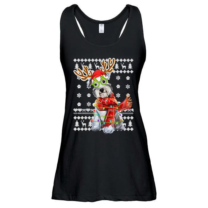 Ugly Sweater Christmas Lights Schnauzer Dog Puppy Lover Ladies Essential Flowy Tank