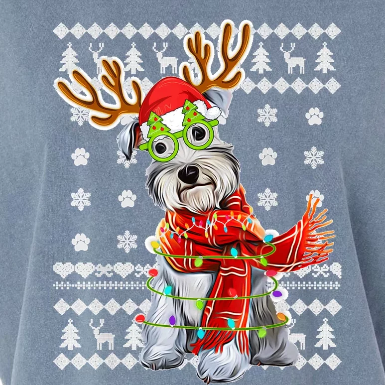 Ugly Sweater Christmas Lights Schnauzer Dog Puppy Lover Garment-Dyed Women's Muscle Tee