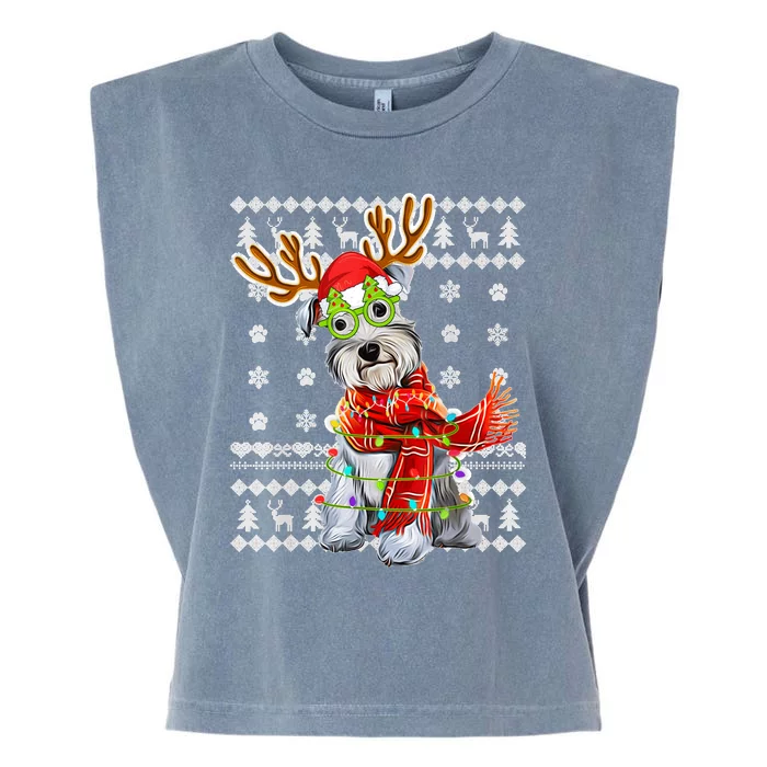 Ugly Sweater Christmas Lights Schnauzer Dog Puppy Lover Garment-Dyed Women's Muscle Tee