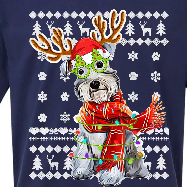 Ugly Sweater Christmas Lights Schnauzer Dog Puppy Lover Sueded Cloud Jersey T-Shirt