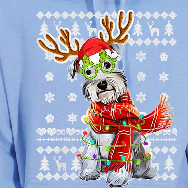 Ugly Sweater Christmas Lights Schnauzer Dog Puppy Lover Unisex Surf Hoodie