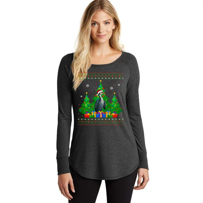 Ugly Sweater Christmas Tree Santa Hat Cormorant Xmas Women's Perfect Tri Tunic Long Sleeve Shirt