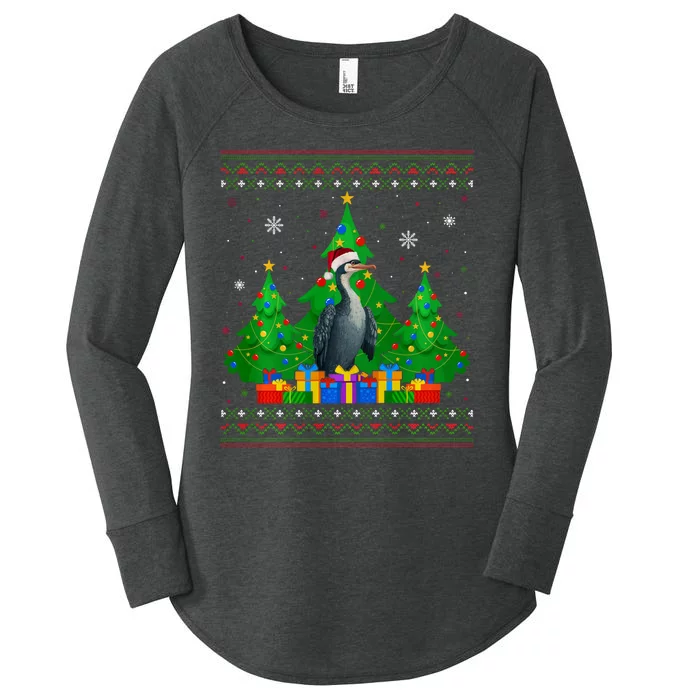 Ugly Sweater Christmas Tree Santa Hat Cormorant Xmas Women's Perfect Tri Tunic Long Sleeve Shirt