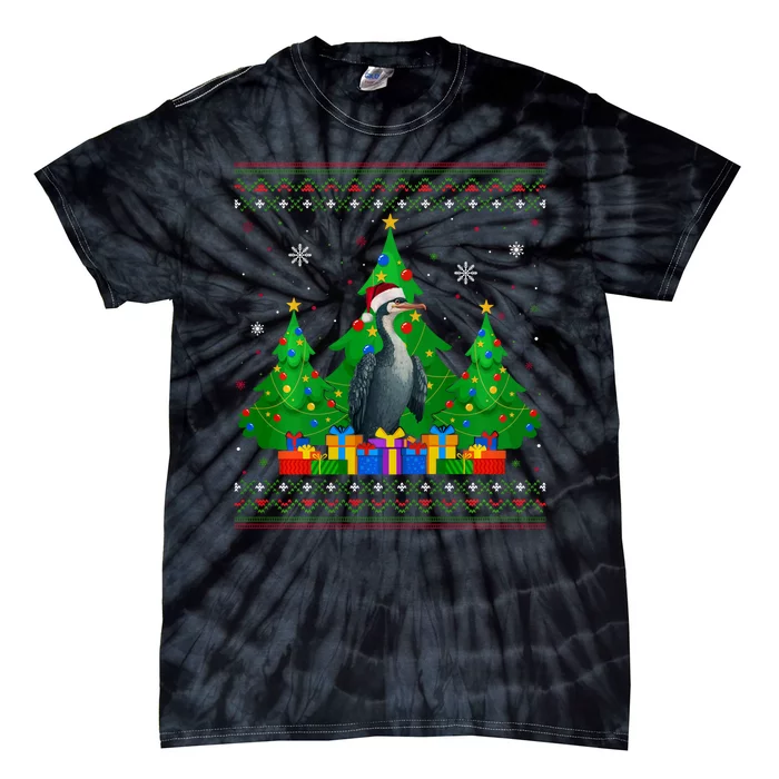 Ugly Sweater Christmas Tree Santa Hat Cormorant Xmas Tie-Dye T-Shirt