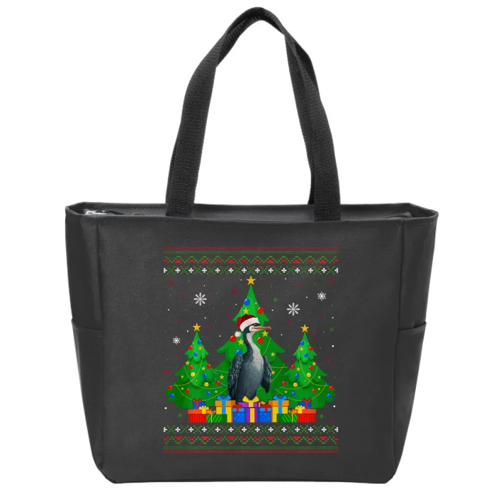 Ugly Sweater Christmas Tree Santa Hat Cormorant Xmas Zip Tote Bag