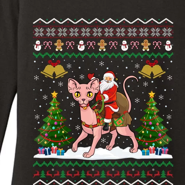 Ugly Sphynx Cat Xmas Gift Santa Riding Sphynx Cat Christmas Gift Womens CVC Long Sleeve Shirt