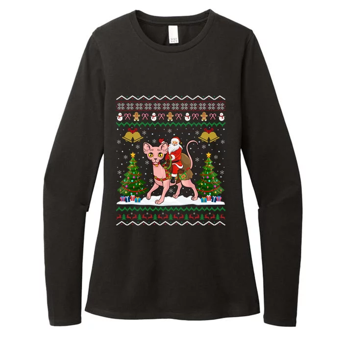 Ugly Sphynx Cat Xmas Gift Santa Riding Sphynx Cat Christmas Gift Womens CVC Long Sleeve Shirt