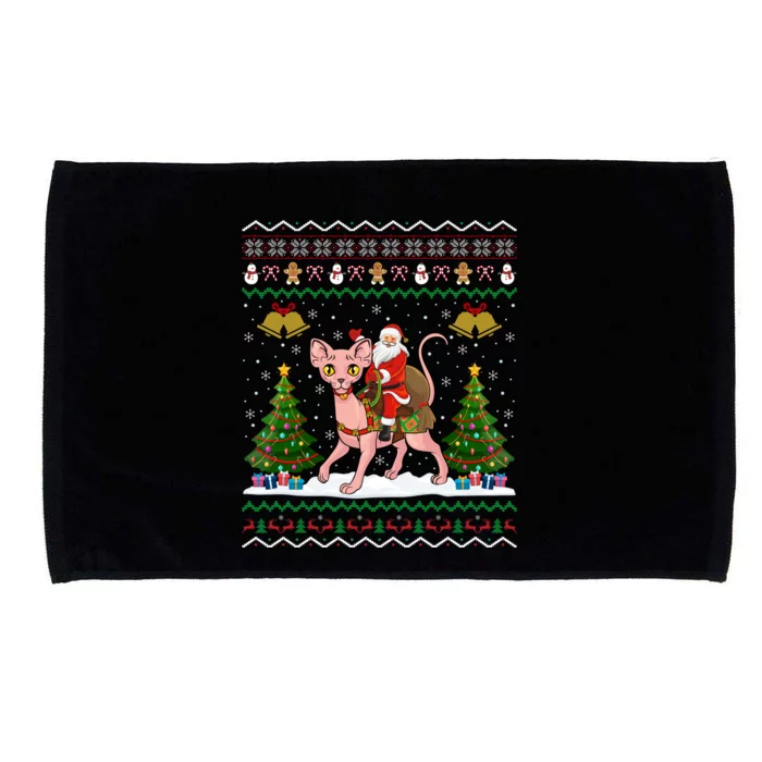 Ugly Sphynx Cat Xmas Gift Santa Riding Sphynx Cat Christmas Gift Microfiber Hand Towel