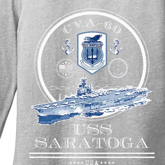 USS Saratoga CVA60 Naval Ship Military Aircraft Carrier Womens CVC Long Sleeve Shirt