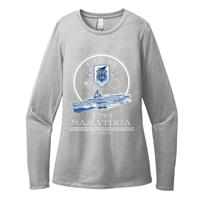 USS Saratoga CVA60 Naval Ship Military Aircraft Carrier Womens CVC Long Sleeve Shirt