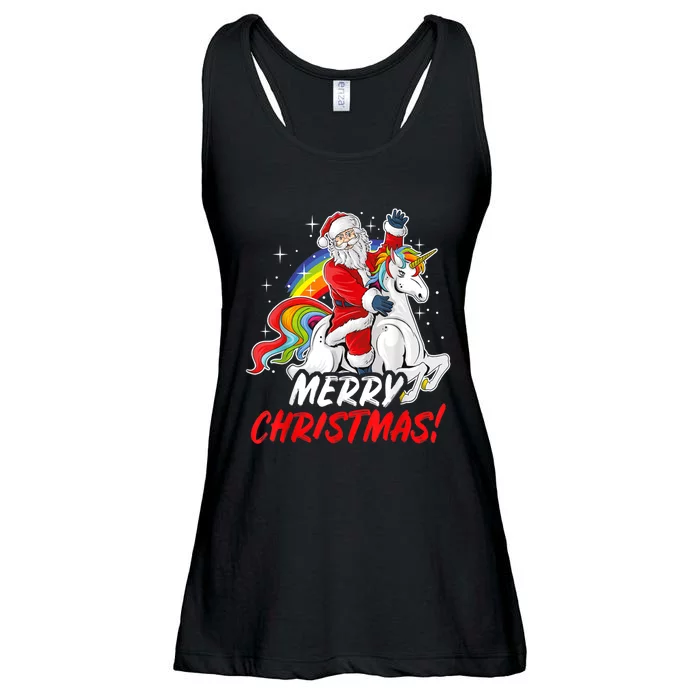 Unicorn Santa Claus Christmas Holiday Ladies Essential Flowy Tank