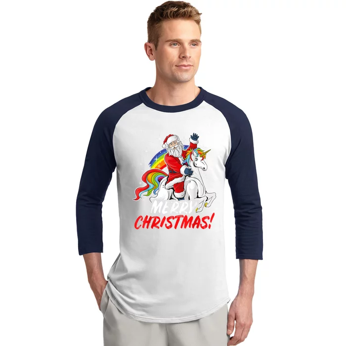 Unicorn Santa Claus Christmas Holiday Baseball Sleeve Shirt