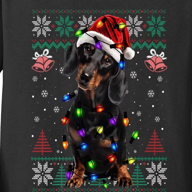 Ugly Sweater Christmas Lights Dachshund Dog Lover Kids Long Sleeve Shirt