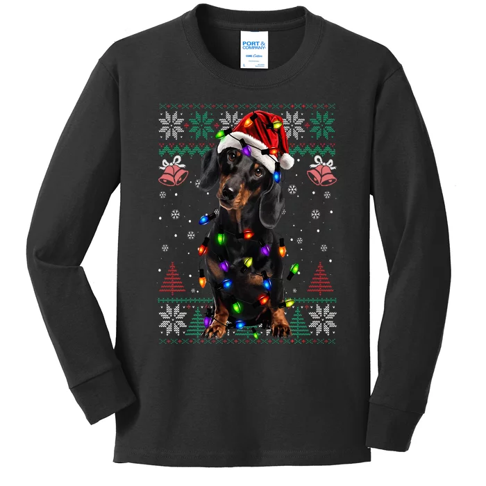 Ugly Sweater Christmas Lights Dachshund Dog Lover Kids Long Sleeve Shirt