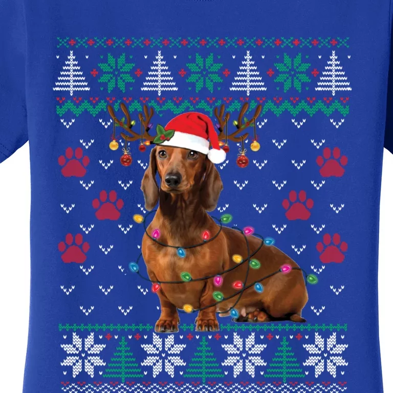 Ugly Sweater Christmas Dachshund Dog Santa Reindeer Gift Women's T-Shirt