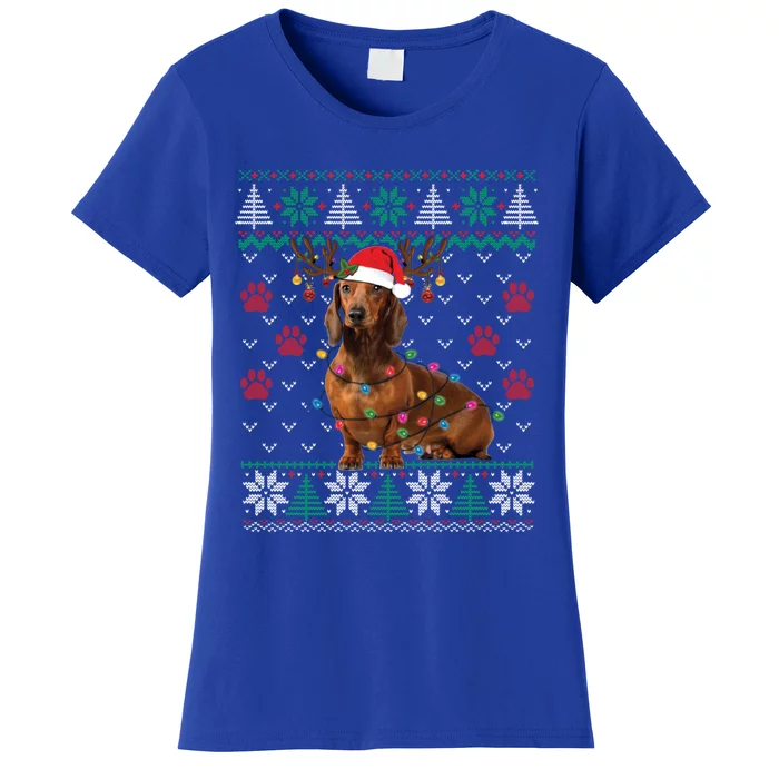 Ugly Sweater Christmas Dachshund Dog Santa Reindeer Gift Women's T-Shirt