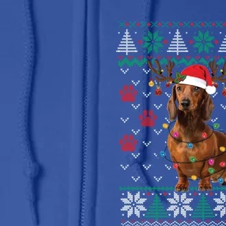 Ugly Sweater Christmas Dachshund Dog Santa Reindeer Gift Full Zip Hoodie