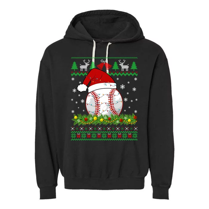 Ugly Sweater Christmas Lights Baseball Player Sport Xmas Gift Garment-Dyed Fleece Hoodie