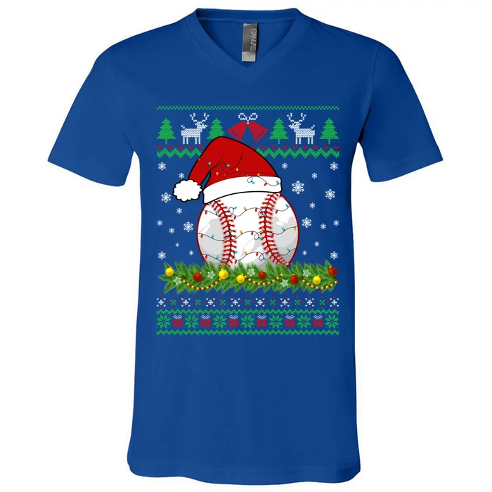 Ugly Sweater Christmas Lights Baseball Player Sport Xmas Gift V-Neck T-Shirt