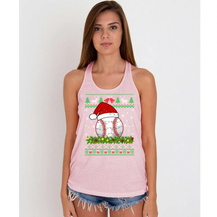 Ugly Sweater Christmas Lights Baseball Player Sport Xmas Gift Women's Knotted Racerback Tank