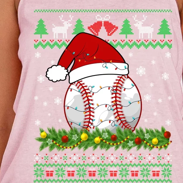 Ugly Sweater Christmas Lights Baseball Player Sport Xmas Gift Women's Knotted Racerback Tank