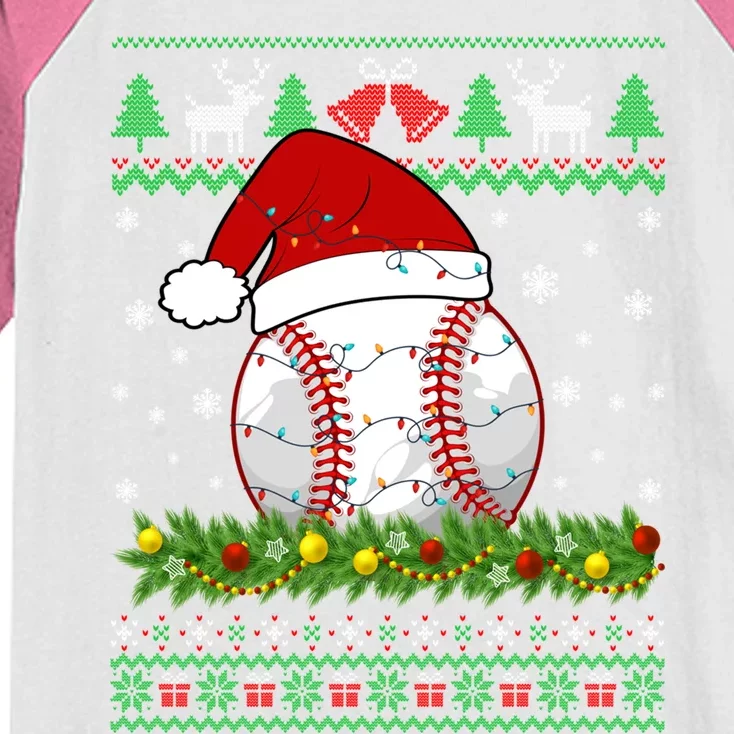 Ugly Sweater Christmas Lights Baseball Player Sport Xmas Gift Kids Colorblock Raglan Jersey