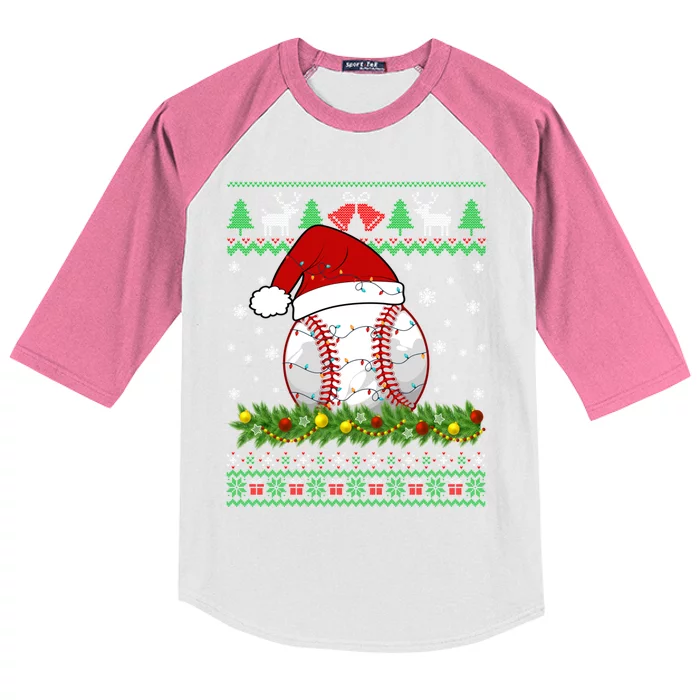 Ugly Sweater Christmas Lights Baseball Player Sport Xmas Gift Kids Colorblock Raglan Jersey