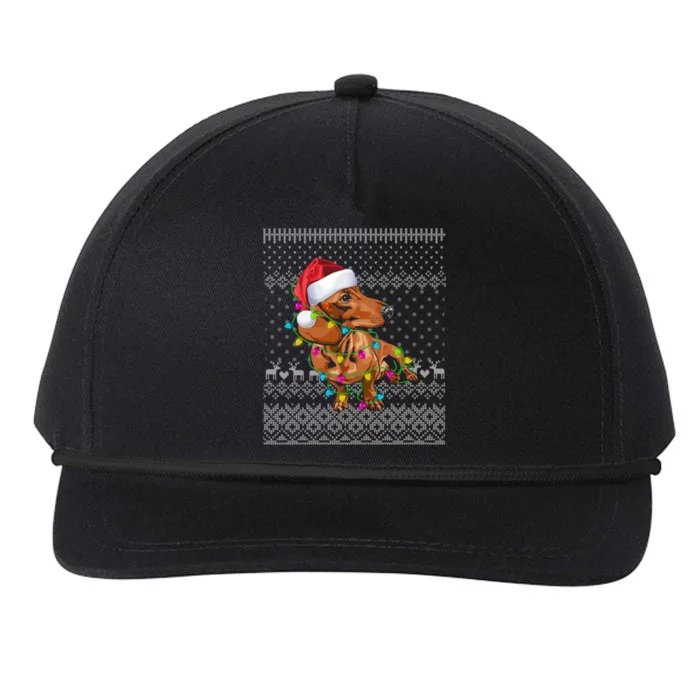 Ugly Sweater Christmas Lights Dachshund Dog Puppy Lover Gift Snapback Five-Panel Rope Hat