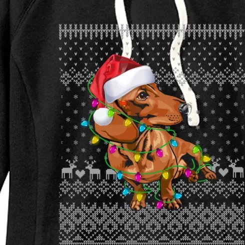 Ugly Sweater Christmas Lights Dachshund Dog Puppy Lover Gift Women's Fleece Hoodie