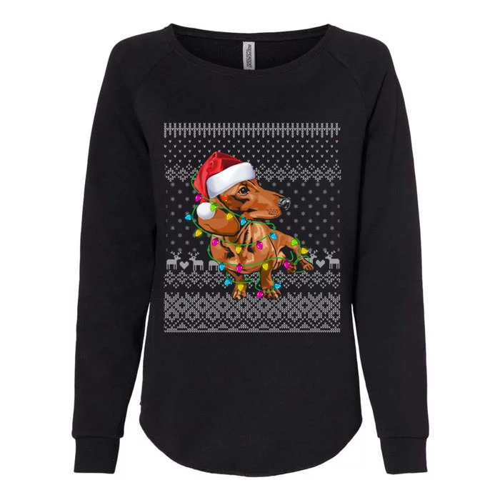 Ugly Sweater Christmas Lights Dachshund Dog Puppy Lover Gift Womens California Wash Sweatshirt