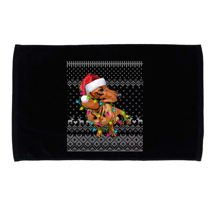 Ugly Sweater Christmas Lights Dachshund Dog Puppy Lover Gift Microfiber Hand Towel