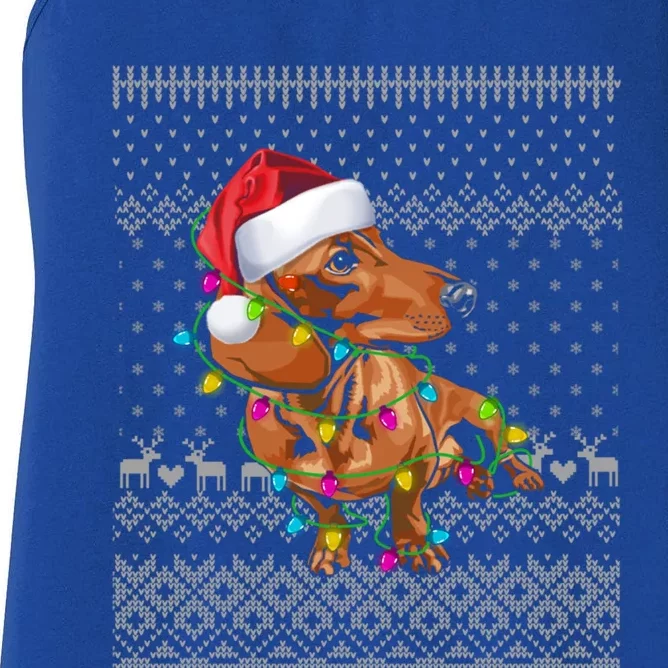 Ugly Sweater Christmas Lights Dachshund Dog Puppy Lover Gift Women's Racerback Tank