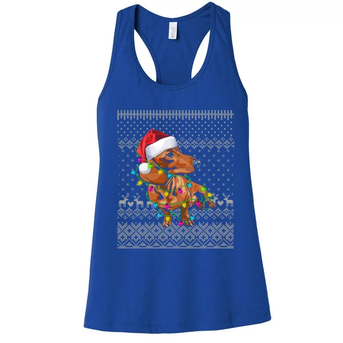 Ugly Sweater Christmas Lights Dachshund Dog Puppy Lover Gift Women's Racerback Tank