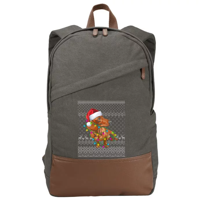 Ugly Sweater Christmas Lights Dachshund Dog Puppy Lover Gift Cotton Canvas Backpack