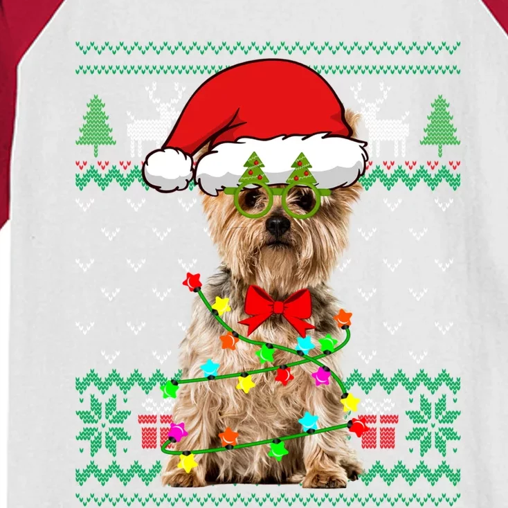 Ugly Sweater Christmas Lights Yorkshire Terrier Dog Puppy Meaningful Gift Kids Colorblock Raglan Jersey