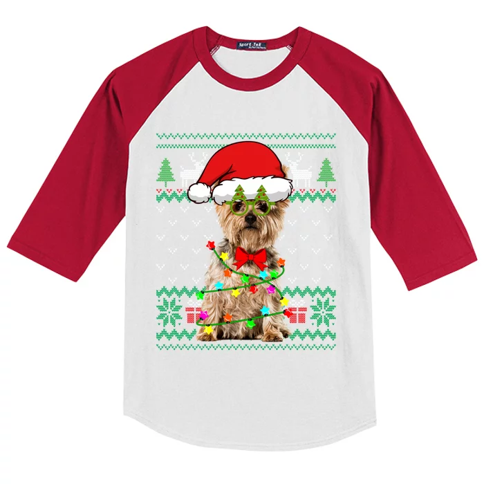 Ugly Sweater Christmas Lights Yorkshire Terrier Dog Puppy Meaningful Gift Kids Colorblock Raglan Jersey