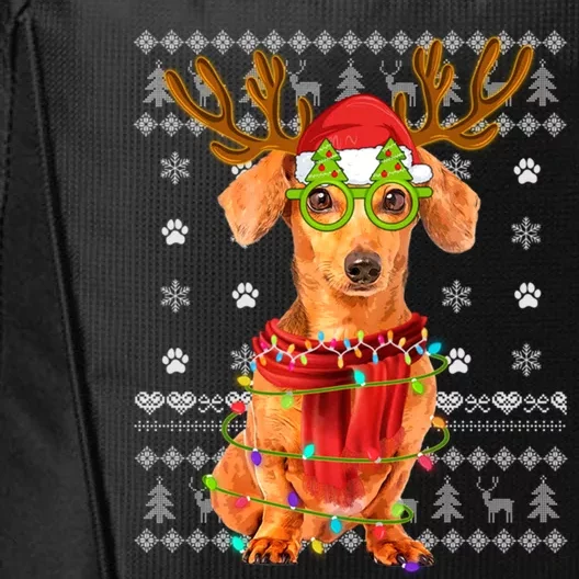 Ugly Sweater Christmas Lights Dachshund Dog Puppy Lover Xmas Gift City Backpack