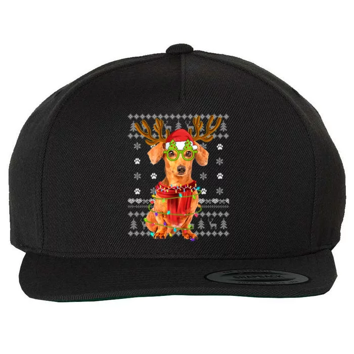 Ugly Sweater Christmas Lights Dachshund Dog Puppy Lover Xmas Gift Wool Snapback Cap