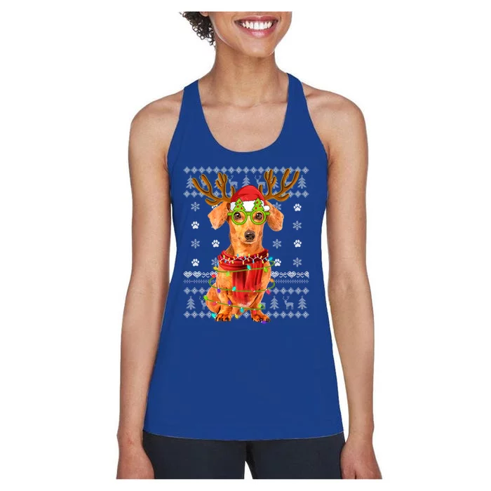 Ugly Sweater Christmas Lights Dachshund Dog Puppy Lover Xmas Gift Women's Racerback Tank